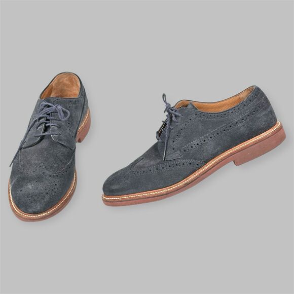 J CREW Shoes Mens Size 10.5 Kenton Wing Tips Navy Blue Suede Oxford 43687 - Picture 1 of 14